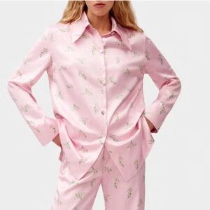 Sleeper Blossom Floral-Printed Satin Lounge Shirt